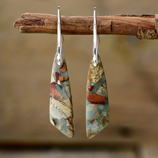 Natural Colorful Imperial Stone Design Dangle Earrings Bohemian Vocation Style 18K Gold Plated Jewelry Tourism Souvenir