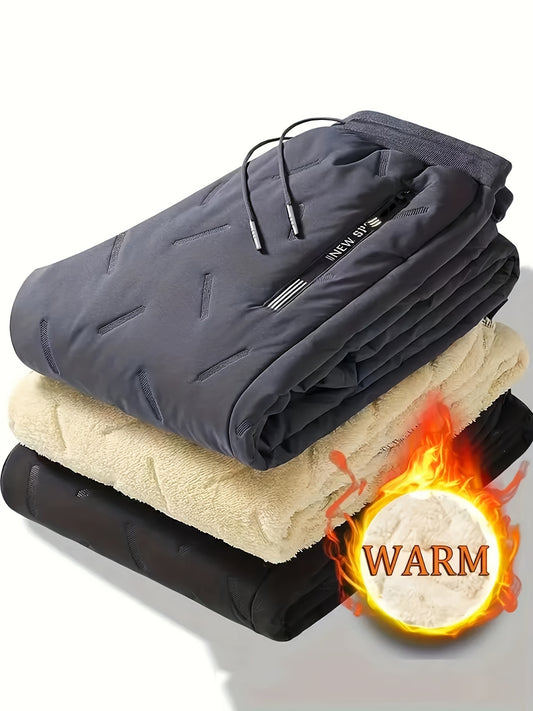 Men's Warm Fleece Jogegrs, Casual Windproof Warm Thick Sports Pants With Pockets For Fall Winter