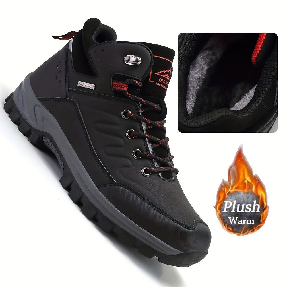 Men's Outdoor Fuzz-lined Hiking Shoes, Comfortable Arch Support Non-Slip Mountaineering Travel Sneakers