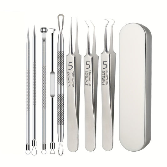 8pcs Stainless Steel Blackhead Remover Tool SetBlackhead Clip Tweezers Beauty Face Health Salon  Special Blackhead Remover Acne Needle Tool