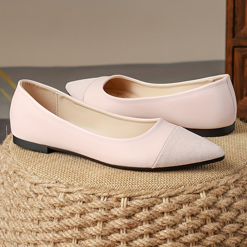 Women's Fashion Stitching Pointed Toe Flat Shoes, Casual Slip On Shallow Mouth Shoes, Lightweight & Comfortable Shoes