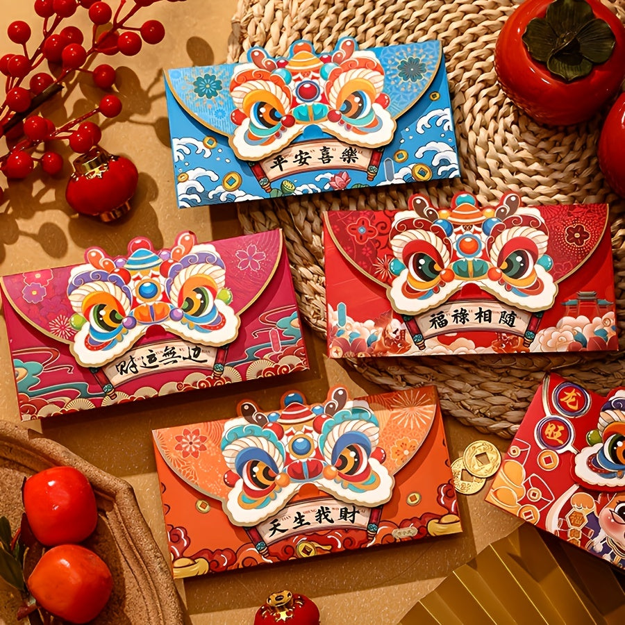 16pcs Dragon Année Enveloppes Rouges, 2024 National Tide Awakening Lion Enveloppes Rouges, Cartoon Bronzage Enveloppes Rouges Sacs, Creative Spring Festival Lucky Money Bag, Cadeau du Nouvel An Chinois, Hong Bao, Happy Lunar New Year