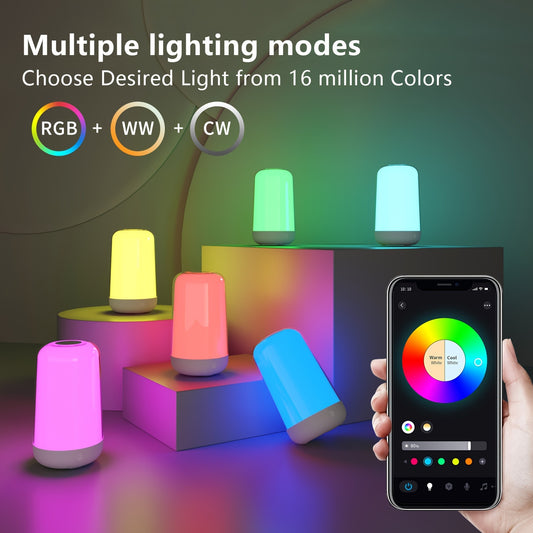 Smart LED Touch Night Light, Bedroom Dimmable Touch Light, Portable Table Lamp, App Control Dimmable Color Changing, Music Synchronization, USB Charging, Suitable for Bathroom\u002FHallway\u002FLiving Room\u002FDorm Room Night Lights