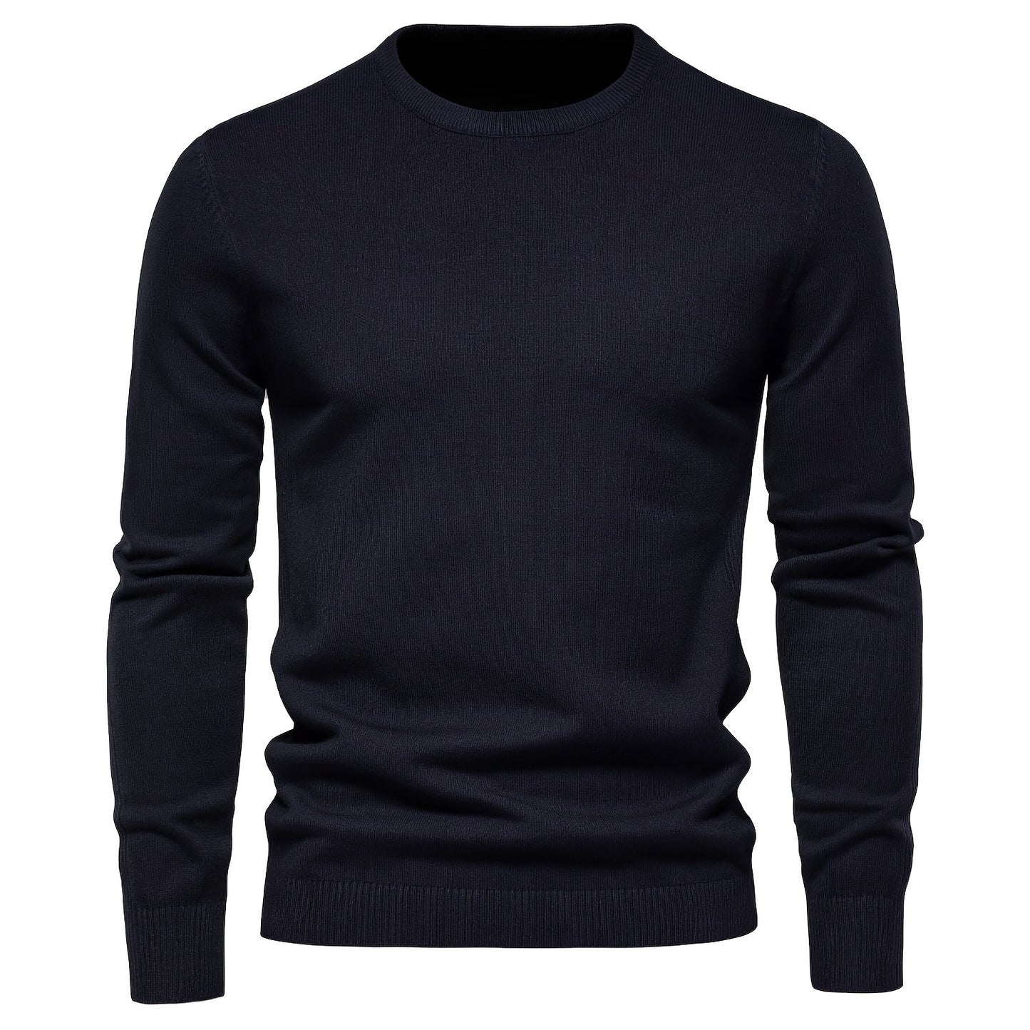 Herren einfarbiger Strick pullover mit Rundhals ausschnitt, schlank