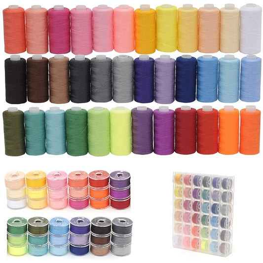 72pcs Sewing Thread Kit, 36 Colors, Polyester, 400 Yards Per Spools, Prewound Bobbin Threads With Case, Compatible With Hand & Machine Sewing