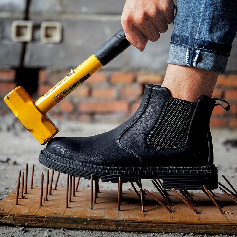 Botas de trabajo Chelsea para hombres, botas casuales antichoque con punta de acero para actividades al aire libre