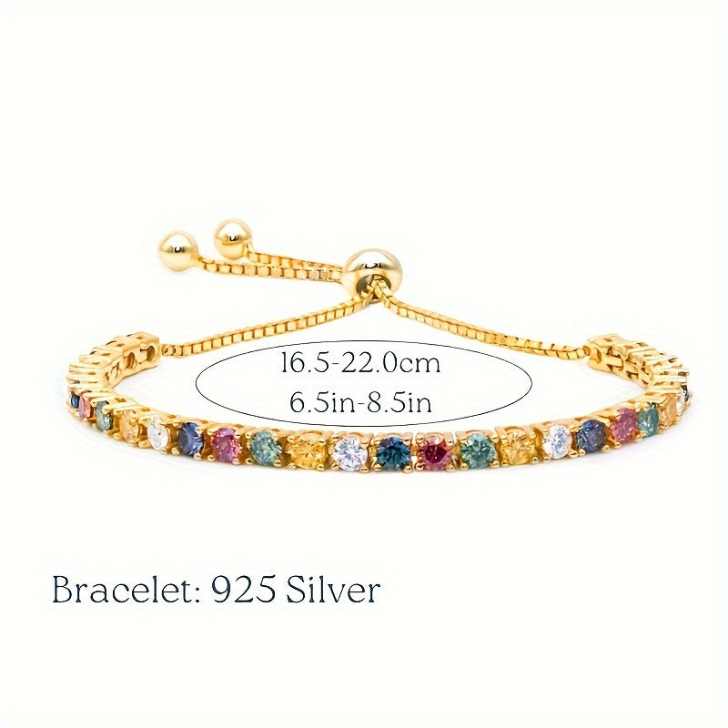 Colorful 15 Carats Moissanite Chain Bracelet Adjustable Shiny Hand Chain Bracelet The Best Gift For Your Loved One Wedding & Engagement Gift Valentines Day Decoration Gift