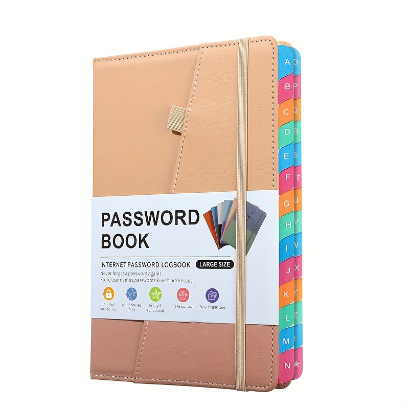 Secure A5 Password Book With Alphabet Tabs - Ideal For Home & Office Internet, Email Login Passwords - Premium Address Manager With Foldable Inner Pocket - Personal Password Organizer