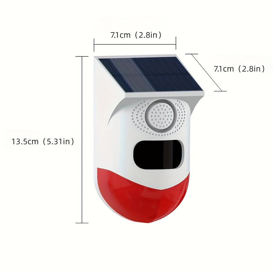 1 Pack  Solar Strobe Alarm Light With Motion Sensor Detector, Smart Outdoor Alarm Lights 120db Sound Siren Remote Controller, 7 Mode, Realtime APP Notification For Home, Farm,Barn,Villa,Yard