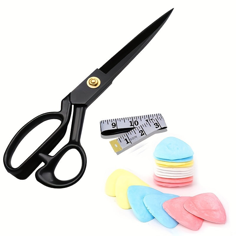 Premium Fabric Scissors Heavy Duty, Sharp Universal Sewing Kit For Office Crafts Sewing Embroidery, Professional Tailor Scissors Fabric Marking For Quilting, Sewing Supplies Accessories (8 Inch Scissors 1 Pair Tape Measure 1 Tailor Chalk 10pcs)