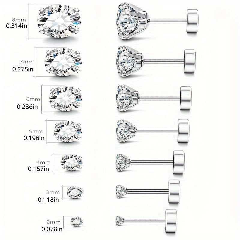 7 Pairs Set Of Delicate Stud Earrings Flat Back Earrings Stainless Steel Jewelry Embellished Synthetic Gems For Women Gift