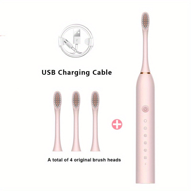 Rechargeable Sonic Toothbrush - Waterproof, Automatic, USB Charging, Replaceable Brush Heads