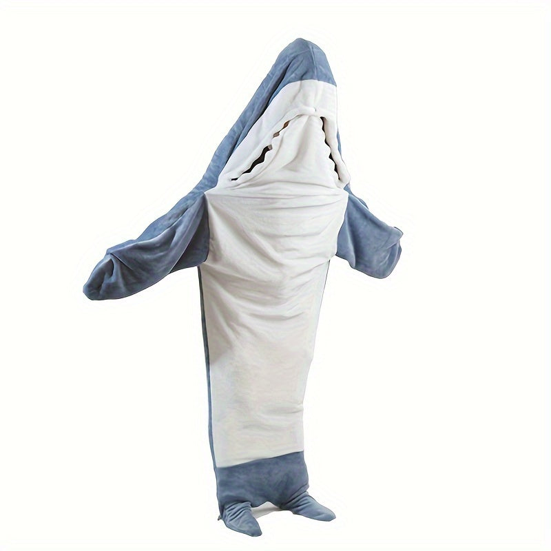 1pc Shark Blanket For Adult, Reversible Flannel Embroidered Wearable Shark Blanket, Super Soft Cozy Flannel Hoodie, Shark Blanket Hoodie Sleeping Bag, Wearable Fleece Throw Blanket