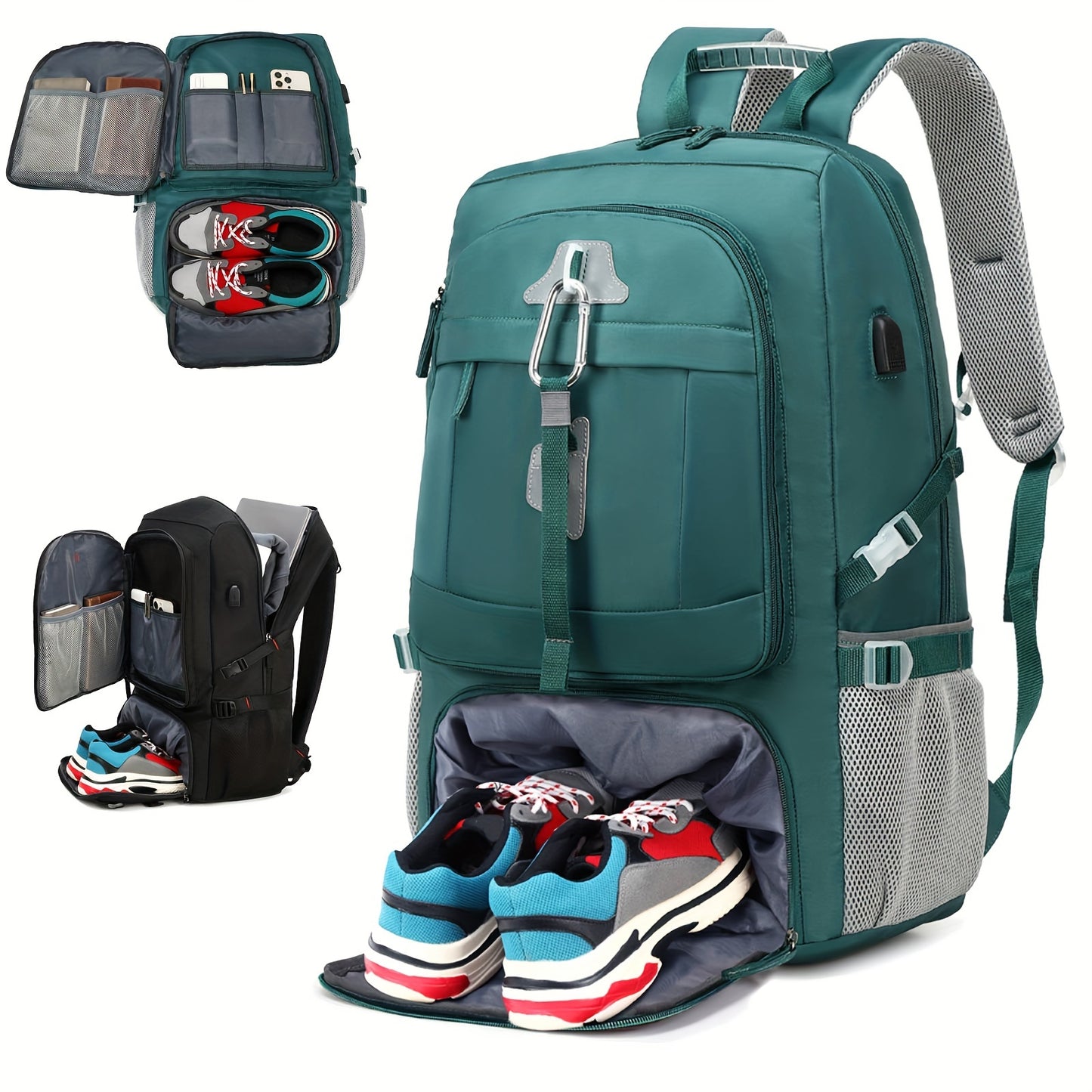 13.21gal Waterproof Travel Backpack, Large Capacity 17inch Laptop Schoolbag, Carry On Luggage Rucksack With Shoes Compartment