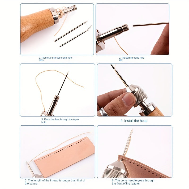 1pc Sewing Awl Kit Portable Leather Sewing Awl Kit Including Handheld Sewing Repair Awl Straight Threads With Small Screwdriver For DIY Craft Leather Canvas Repair Saddles Coat Seat