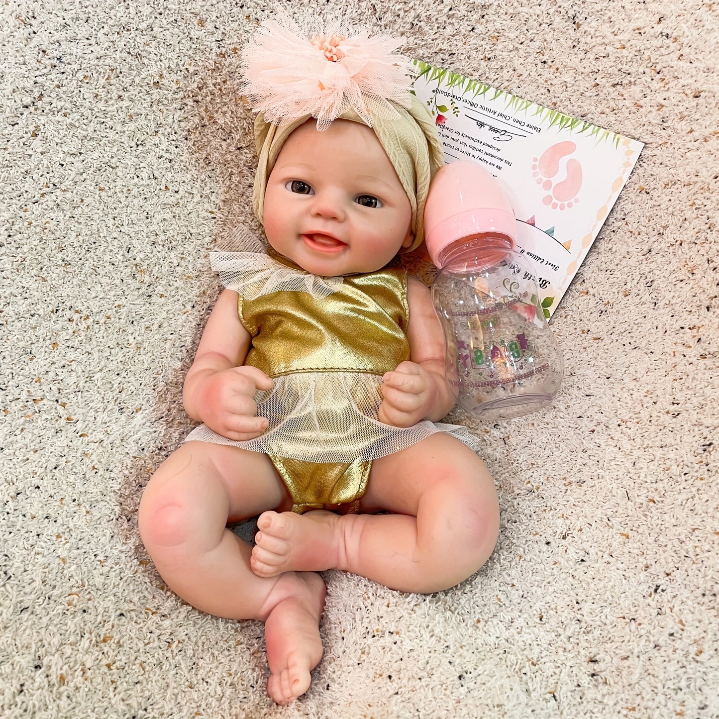 15.75inch Cuddly Bebe Reborn Girl Full Body Solid Silicone Reborn Doll Artist Oil Paint Skin Handmade Lifelike Realistic Art Baby Doll Soft Touch Feeling Can Have A Bath For Christmas Gift