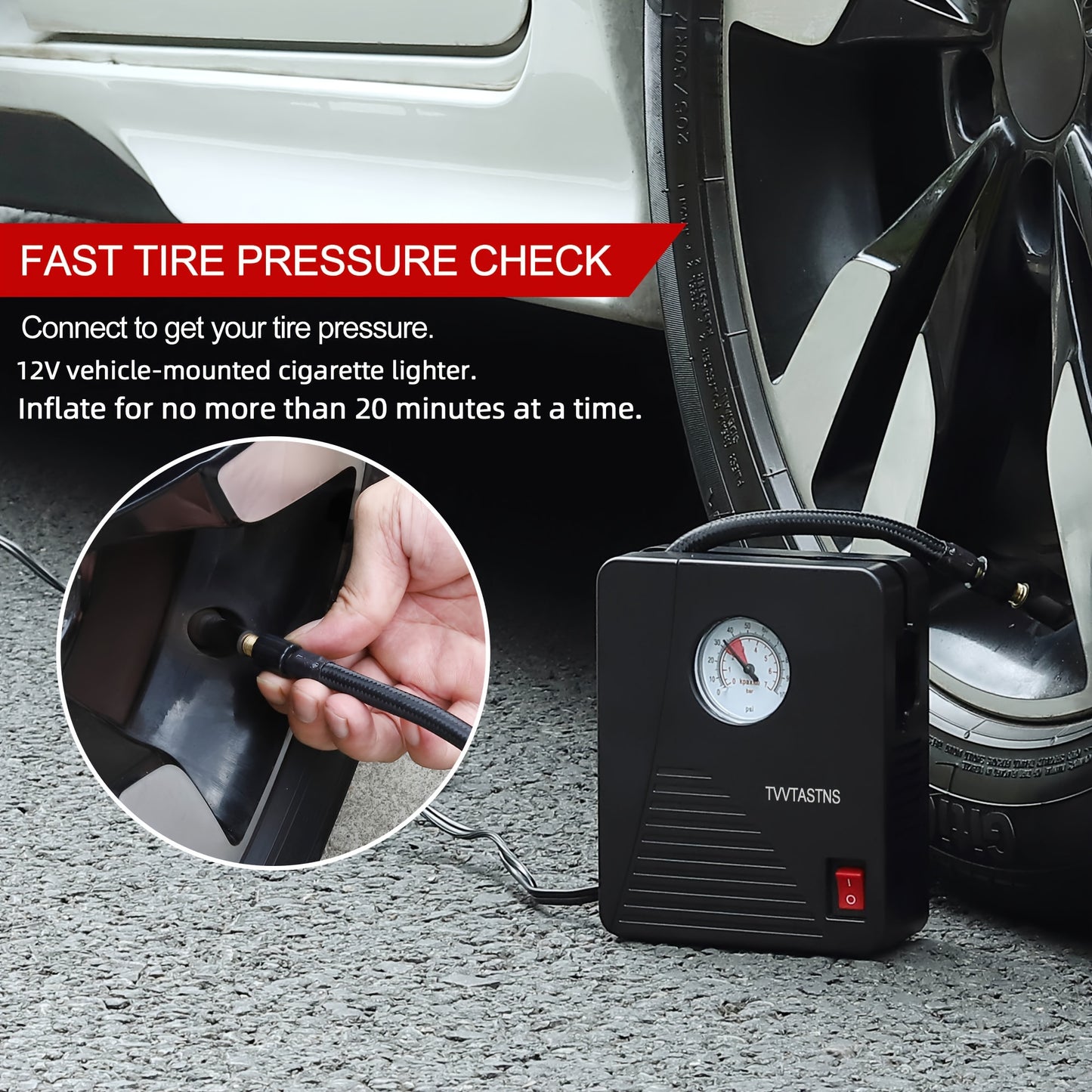 Air Compressor Tire Inflator Portable Air Pump For Car Tires 12V DC Auto Tire Pump 100PSI With LED Light For Car, Bicycle, And Other Inflatables