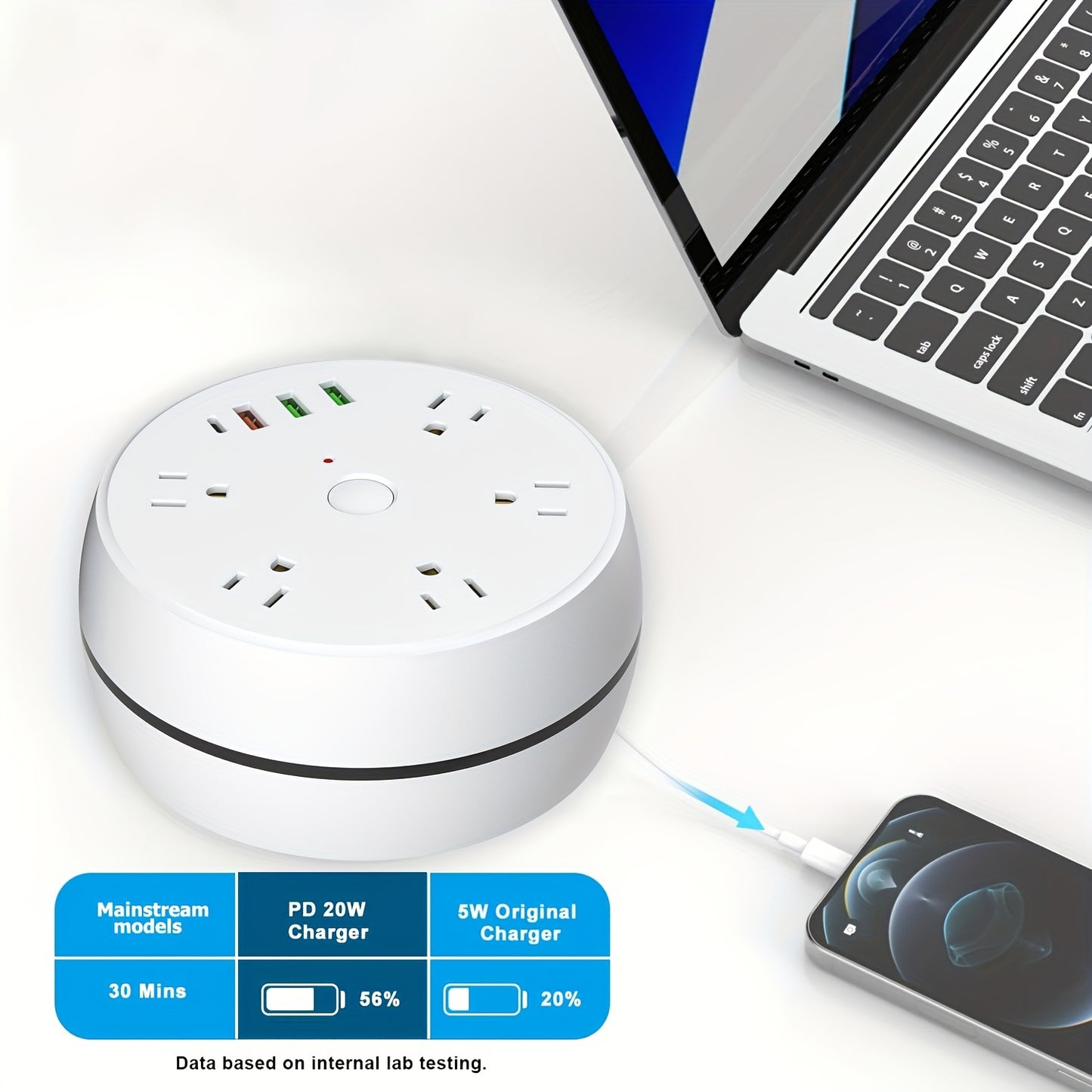 Carte de puissance de voyage, carte de puissance rétractable, avec 5 prises CA et 3 ports USB (1 USB C), câble d'extension rétractable à trois prises American Standard, 51,18 pouces, essentiel pour les bateaux de croisière, adapté aux hôtels de voyage, bl