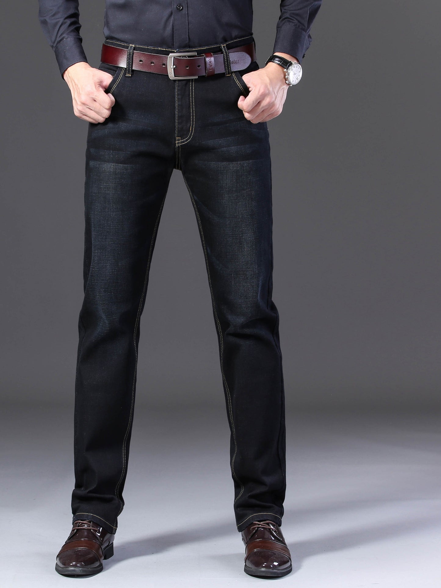 Men's Semi-formal Jeans, Chic Classic Design Stretch Jeans For Business