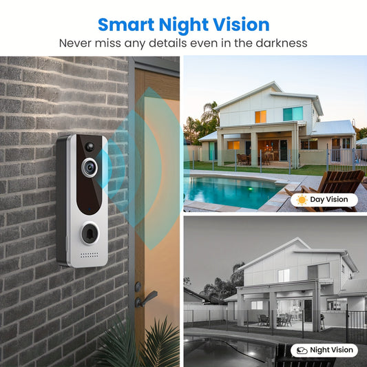 Smart Video Doorbell Camera, Wireless Camera Doorbell With Human Detection, Cloud Storage, HD Live Image, 2-Way Audio, Night Vision, Weather Resistance, 2.4GHz WiFi Only, Battery Powered Door Camera For Home Security System, IP Outdoor Camera Doorbell
