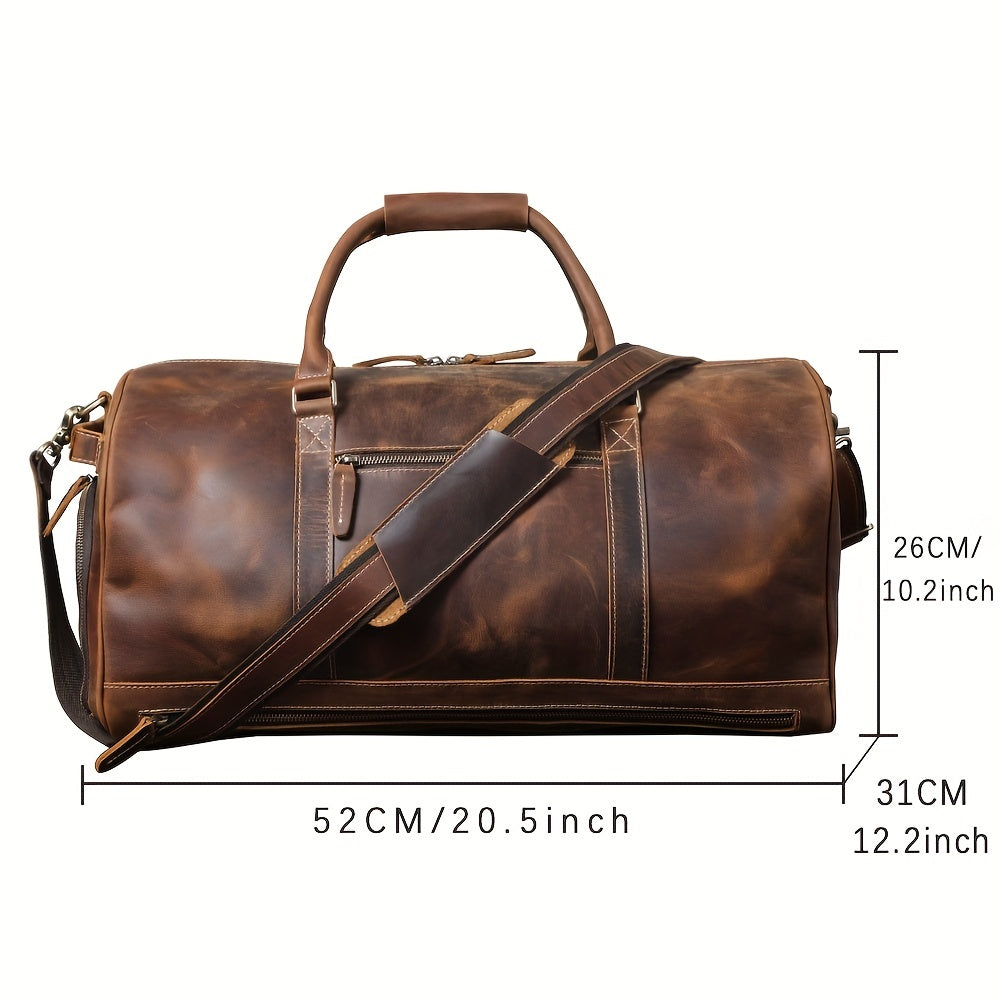 Large Capacity Genuine Leather Travel Duffel Bag Cowhide Leather Gym Duffle Crazy Horse Leather Weekender Overnight For Men