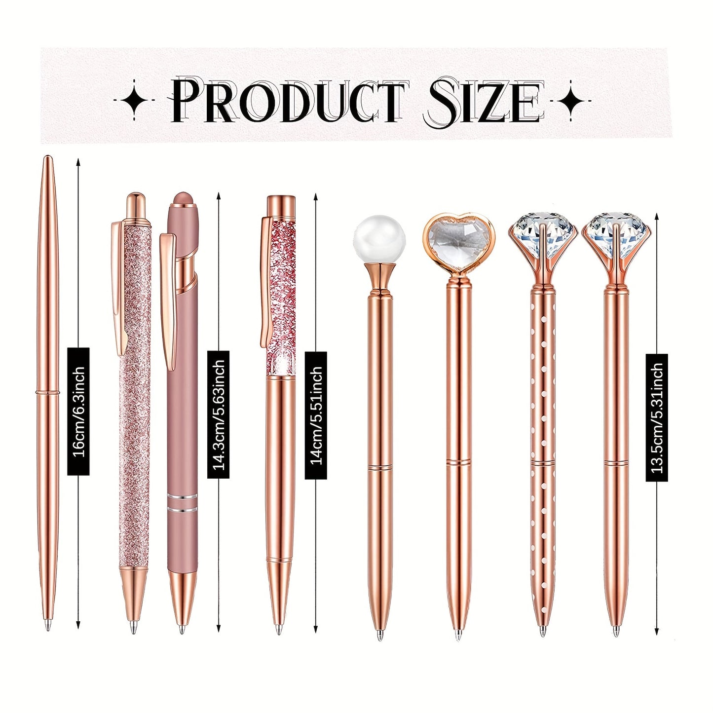 8pcs Rose Golden Ballpoint Pen Set Liquid Sand Glitter Metal Crystal Diamond Pen Girly Black Ink Pen Gifts For Wedding Office Desk Supplies