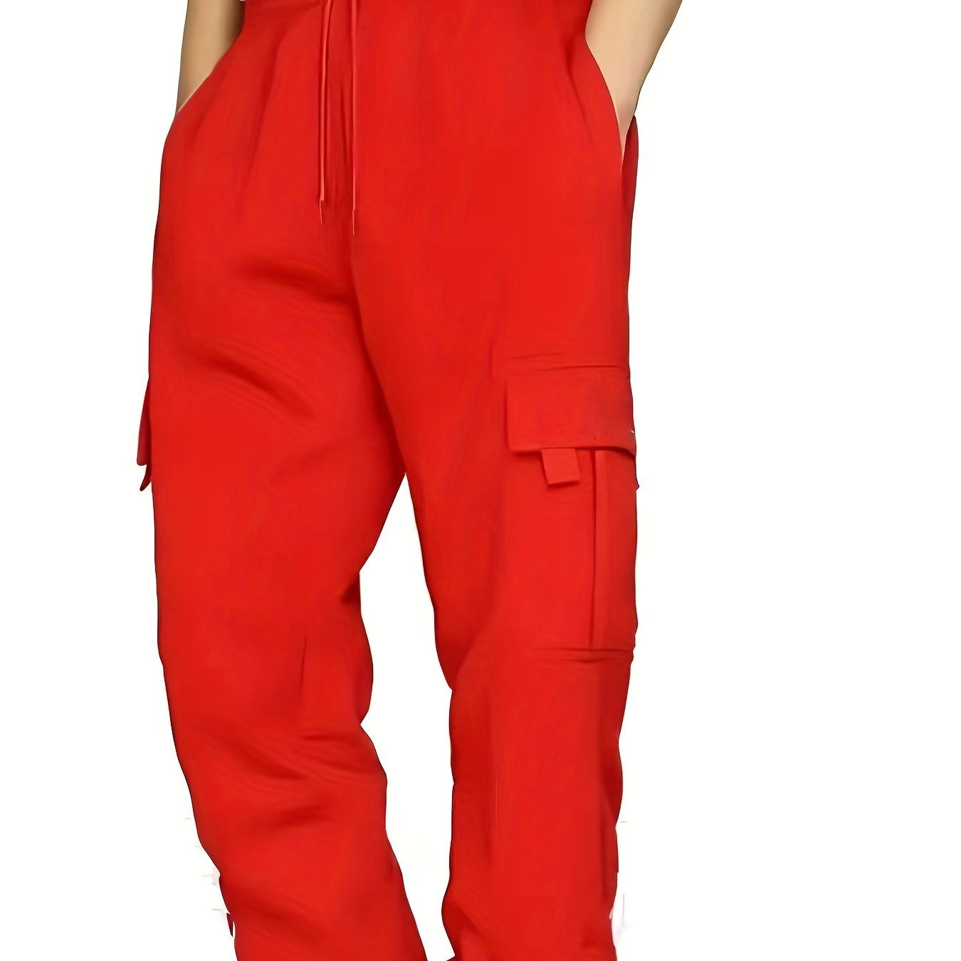 Plus Size Men's Relaxed Fit Cargo Trousers With Pockets, Oversized Casual Drawstring Pants For Big And Tall Guys