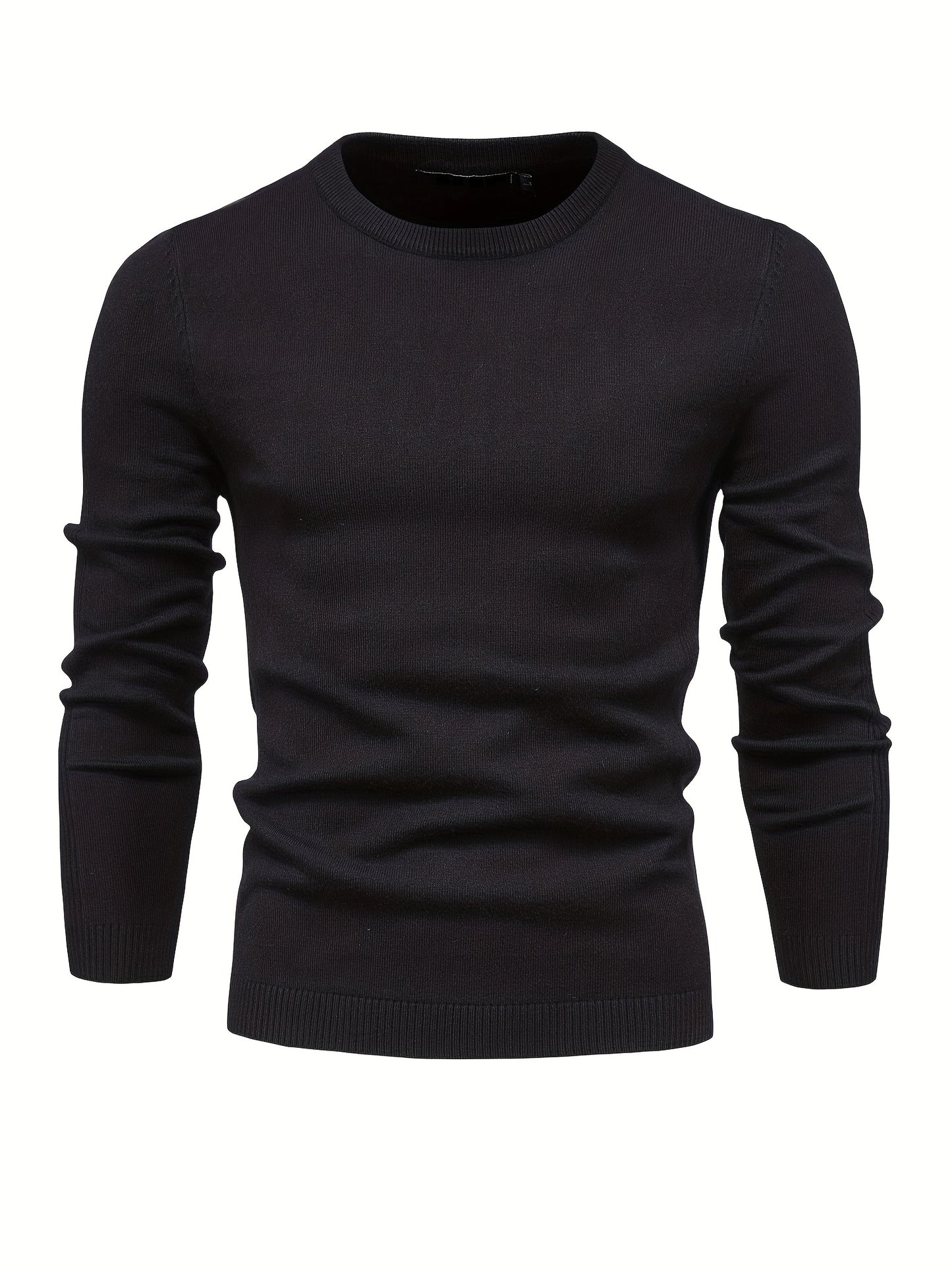 Couleur unie ras du cou des hommes Slim Fit Pull en tricot