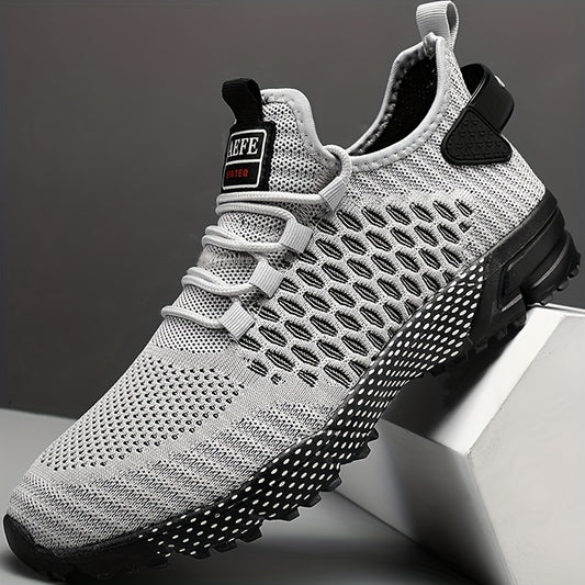 Atmungsaktive Mesh-Schnürschuhe mit lässiger geometrischer Druck für Herren, Anti-Rutsch-Schuhe für Laufsport