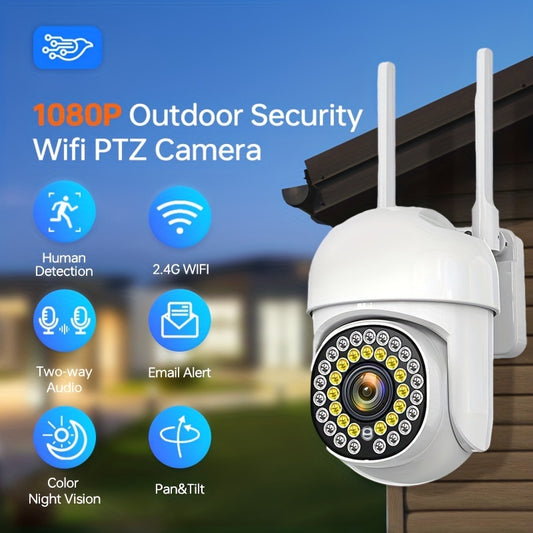 Câmera de segurança Wi-Fi 1080P, câmera de vigilância sem fio para segurança doméstica, visão noturna colorida, panorâmica e inclinação, conversa bidirecional, WiFi de 2,4 GHz, detecção de movimento, armazenamento em cartão SD, armazenamento em nuvem