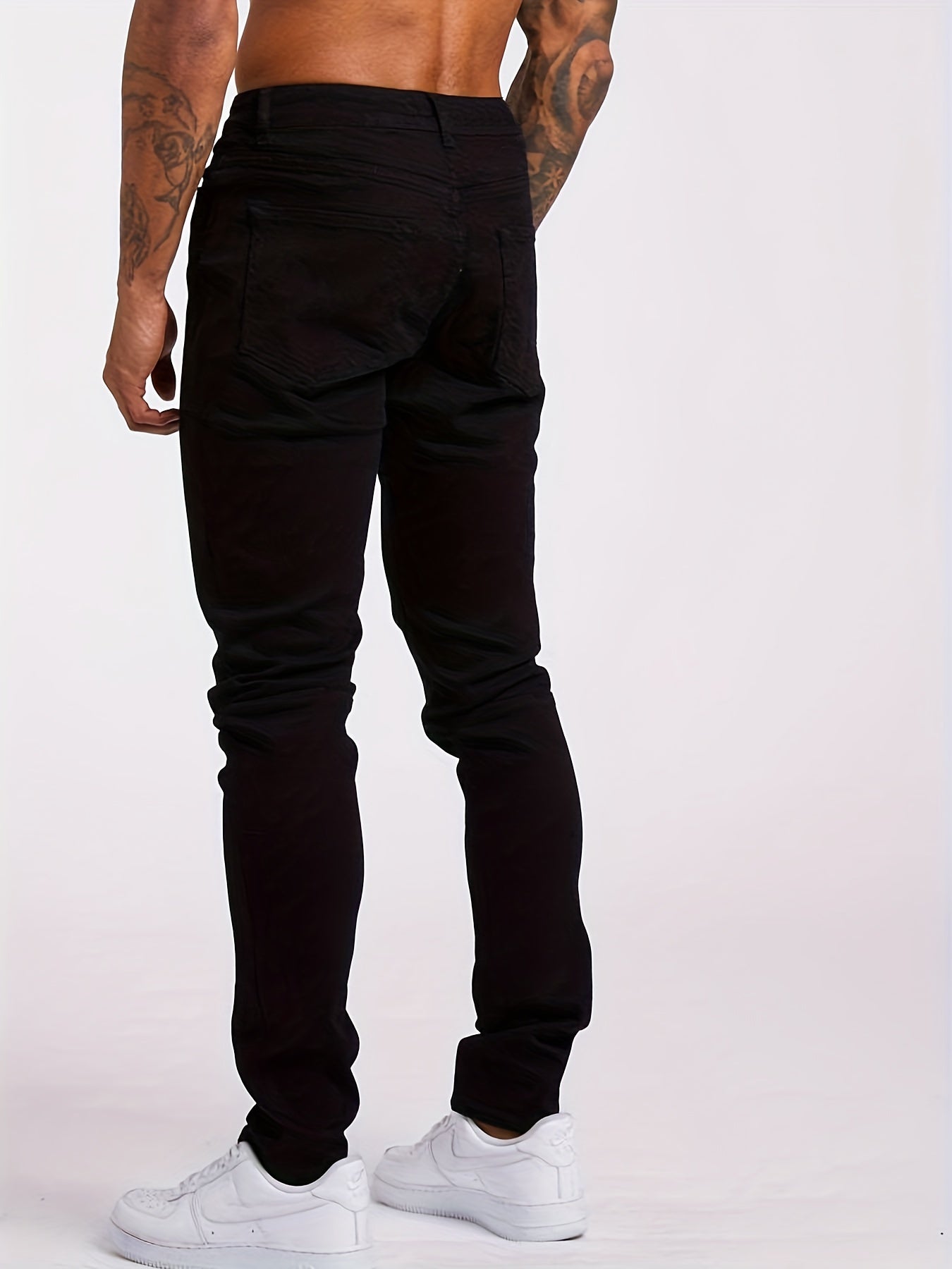 Slim Fit Jeans, Men's Casual Street Style Solid Color Mid Stretch Denim Pants For Spring Summer