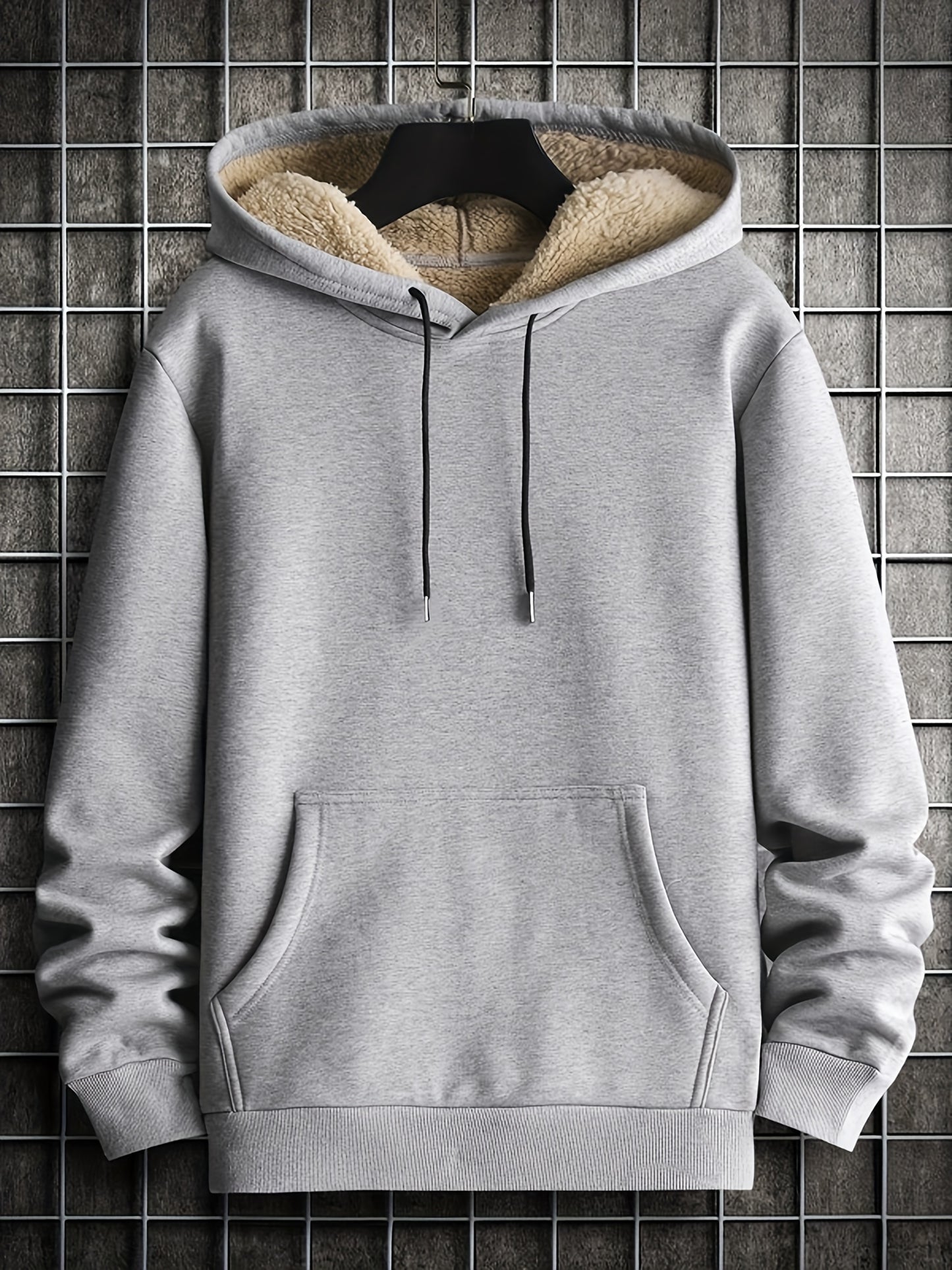 Solid WarmHoodie, Cool Fleece Hoodies For Men, Men's Casual Graphic Design Hooded Sweatshirt With Kangaroo Pocket Streetwear For Winter Fall, As Gifts