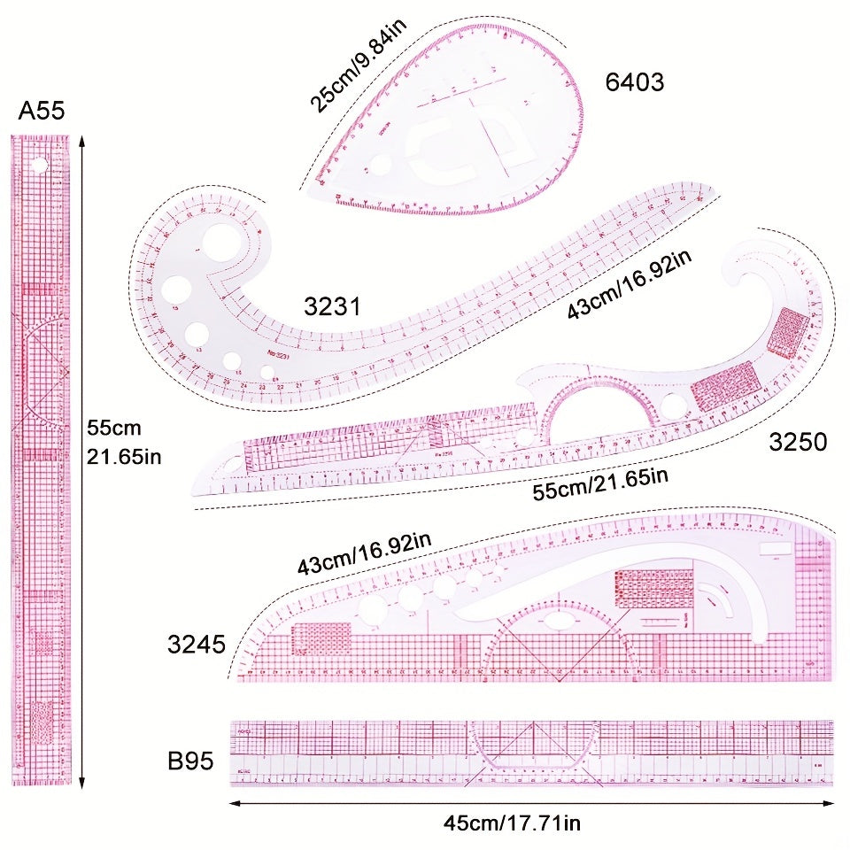 1 conjunto de medida de régua de curva francesa de costura, conjunto de modelo de desenho de alfaiate, acessórios de costura