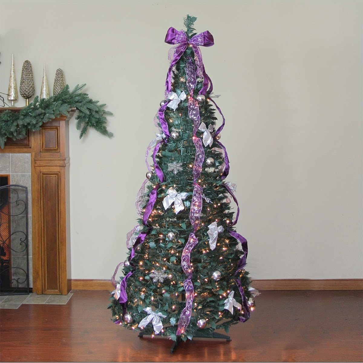 3.94ft\u002F4.92ft\u002F5.9ft Scalable Christmas Tree Folding Christmas Tree Pagoda Tree With Lights Christmas Decoration