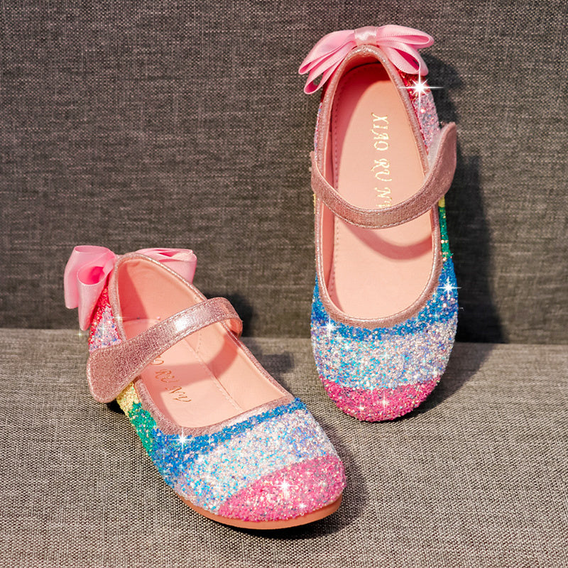 Girls Mary Jane Flats, Princess Dress Shoes With Sequins & Bows Decor