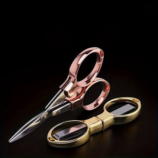 1pc Golden Stainless Steel Travel Folding Scissors For School Office And Home