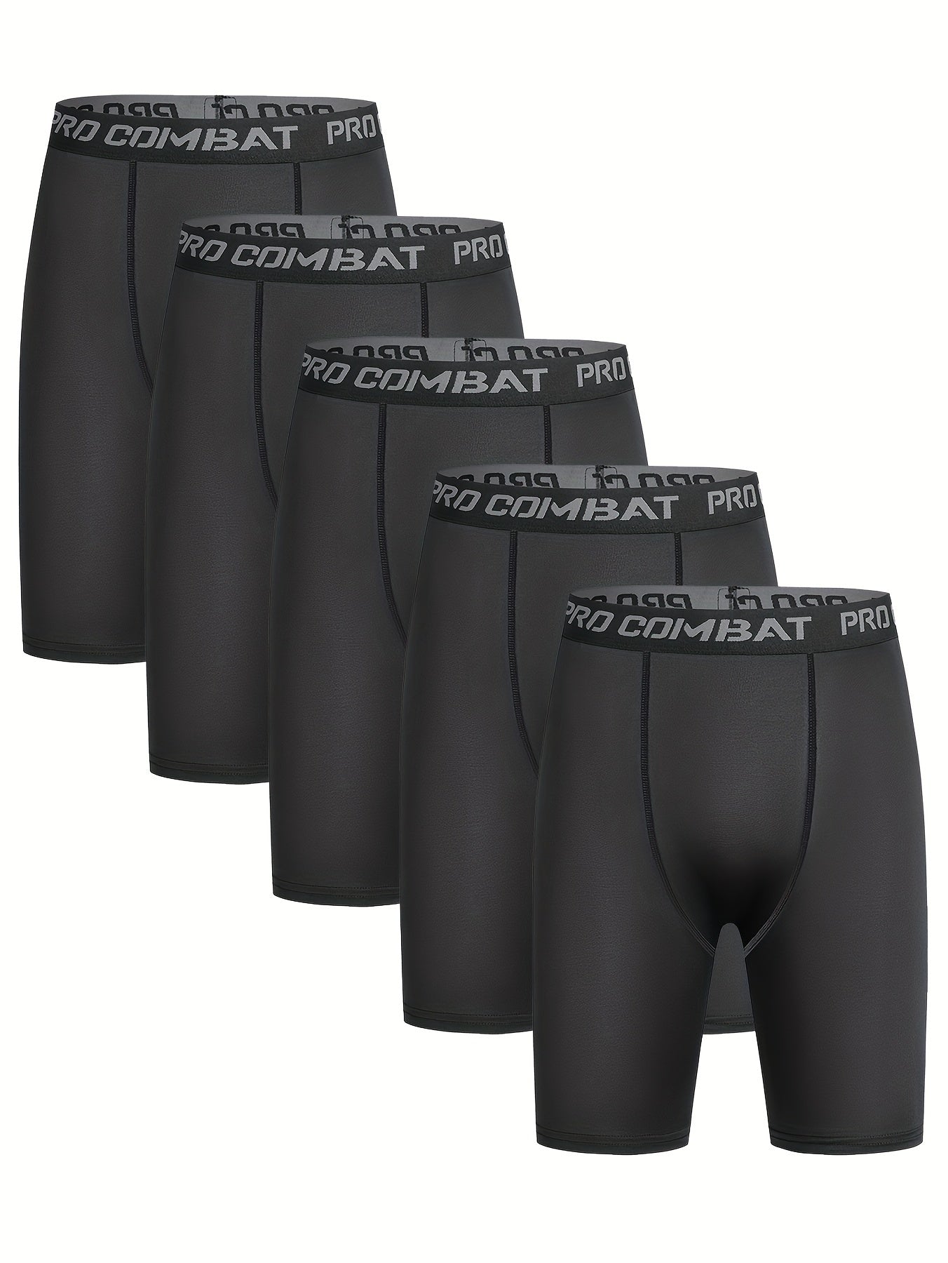 5pcs hombres de moda transpirable cómodo alto estiramiento de secado rápido boxeador largo calzoncillos cortos, troncos deportivos, ropa interior de los hombres para el entrenamiento de la aptitud al aire libre correr baloncesto