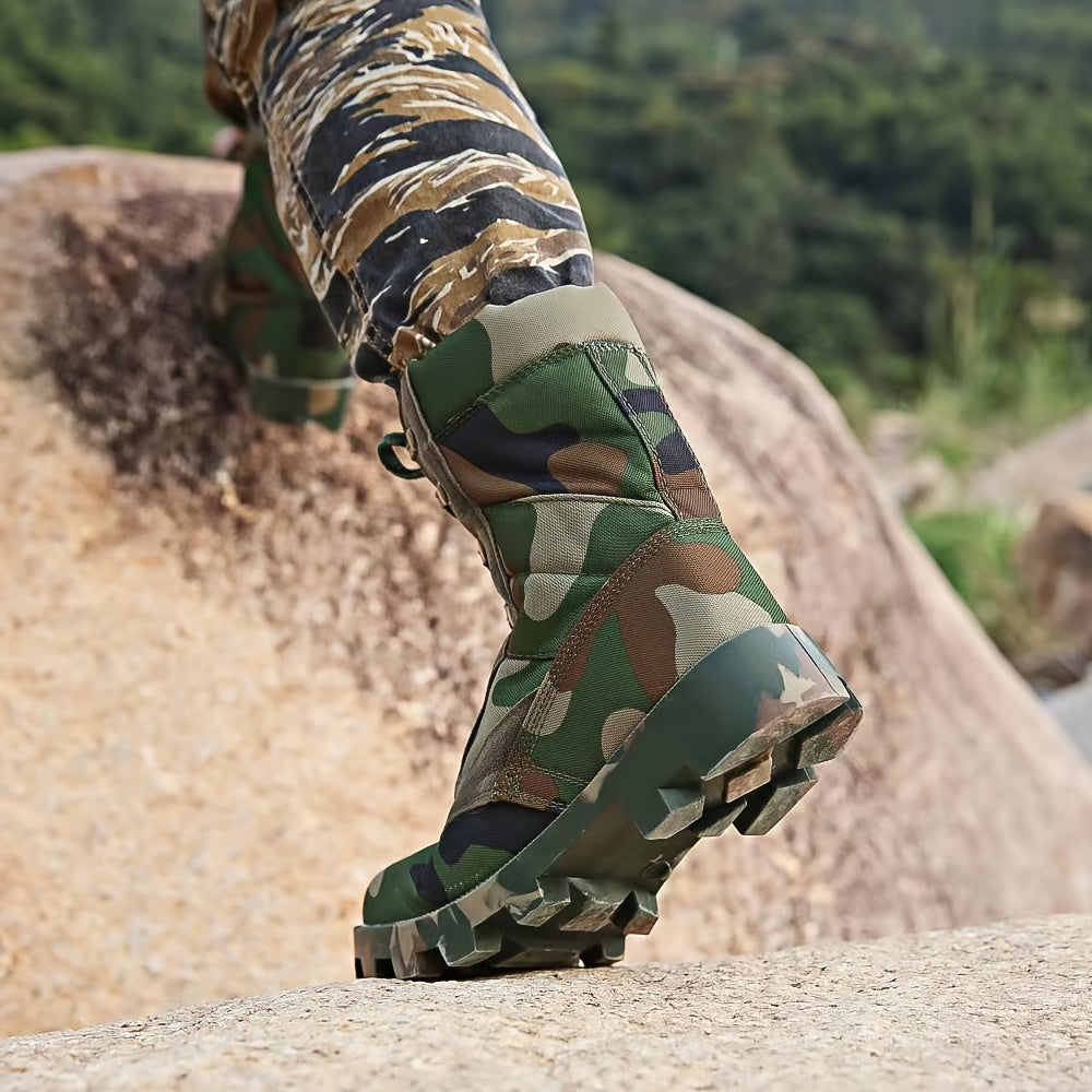 Botas de trabalho táticas militares com padrão de camuflagem masculina, botas duráveis confortáveis e confortáveis à prova d&#39;água para atividades ao ar livre