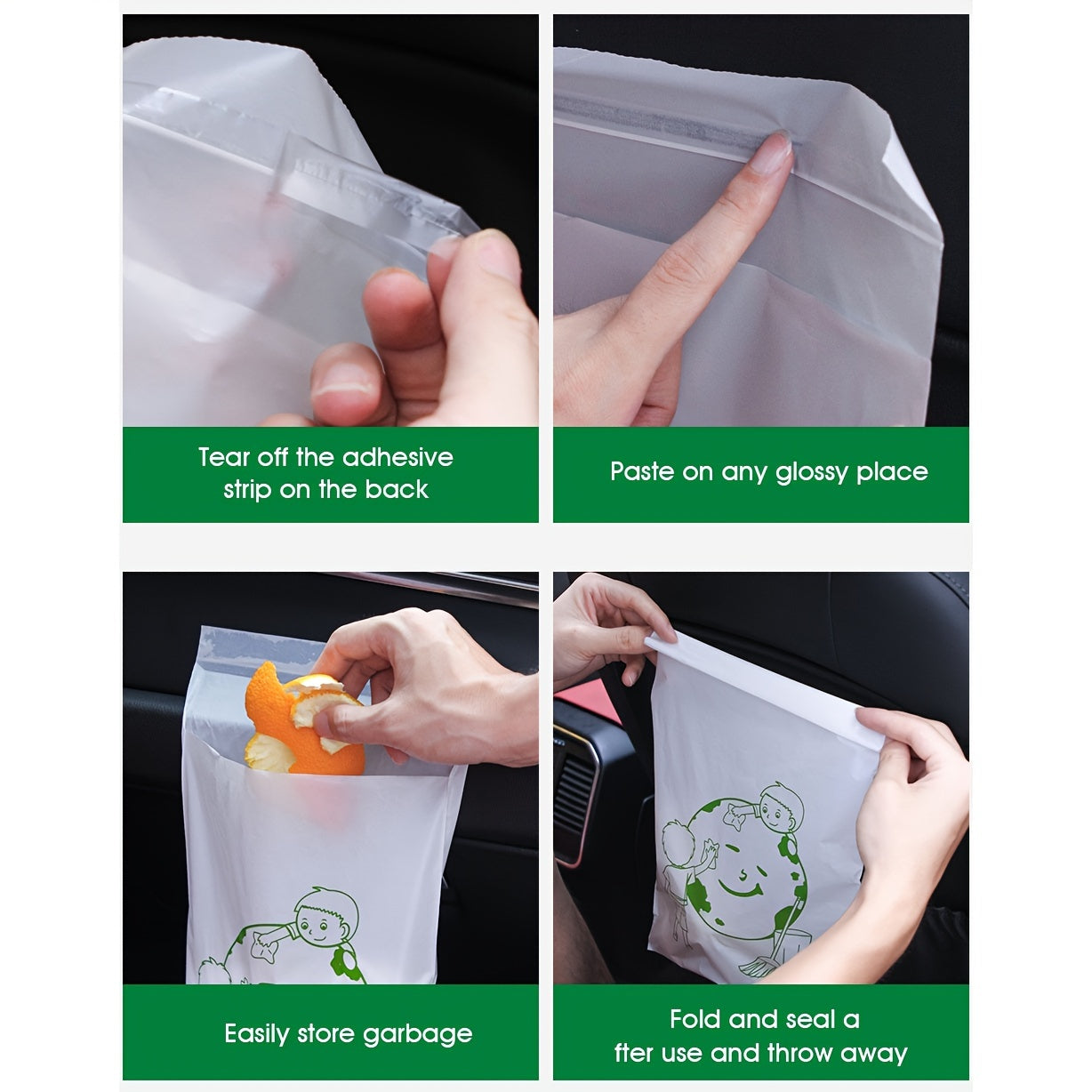 60PCS Portable, Stickable Car Garbage Bags - Disposable & Eco-Friendly Vomit Cleaning & Storage Solution