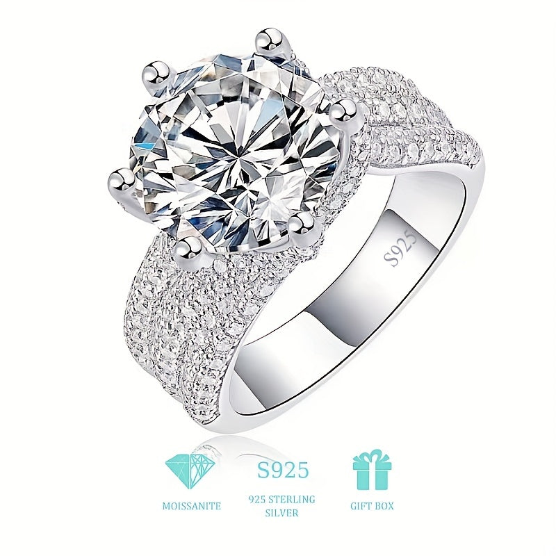 Anel de moissanite de prata esterlina 925 de 5 quilates, luxuoso embutimento completo de diamante falso, presente de proposta de noivado de casamento de dia comemorativo