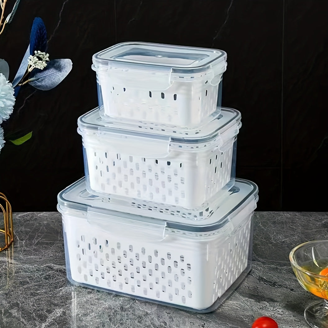 3pcs Multifunctional Sealed Fresh-keeping Boxes for Fruits and Vegetables - Drainage Tank and Refrigerator Storage Box - Keep Food Fresh and Organized in Your Kitchen