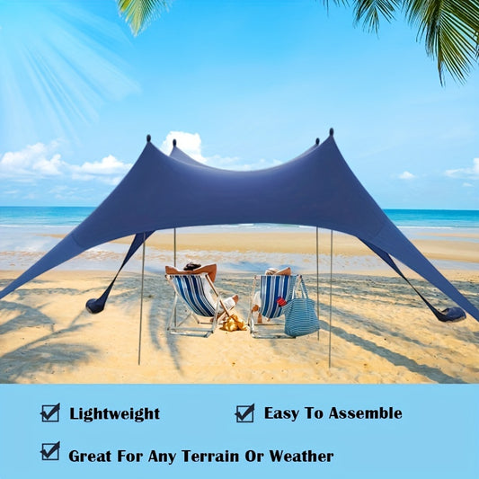 1pc Extra Large Beach Tent Sun Shelter With Upf50+ Protection, High Elasticity Mat, Ground Pegs, And Stability Poles - Perfect For Outdoor Camping, Trips, And Picnics