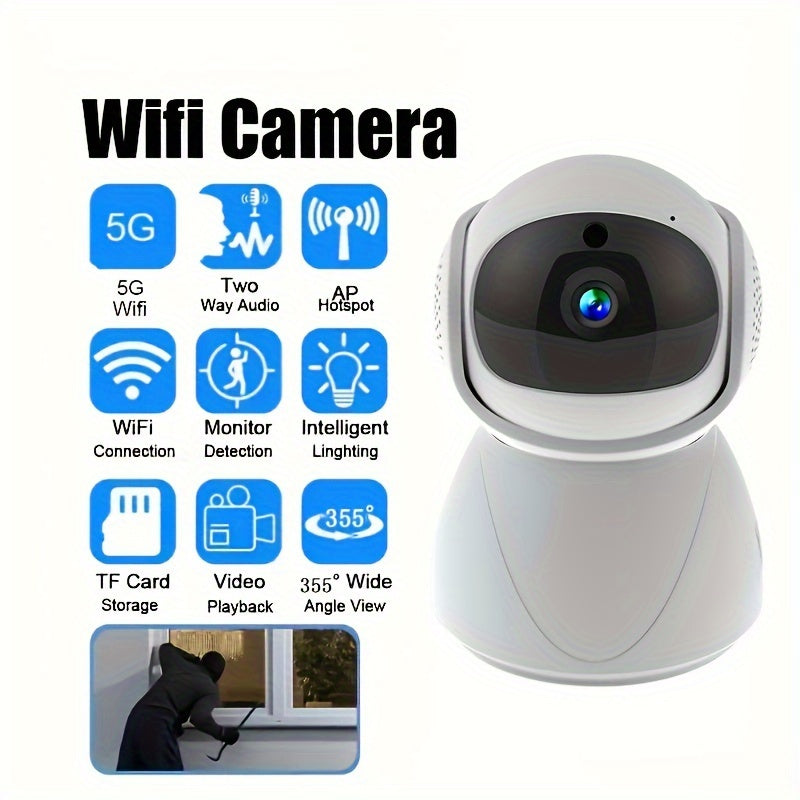 1pc Intelligent 1080P 5Ghz Indoor Camera, Dual Band WiFi, Automatic Tracking Sound Detection, Secure CCTV Video, Monitor Indoor Wireless IP Camera, Halloween Gift, Thanksgiving Gift, Christmas Gift