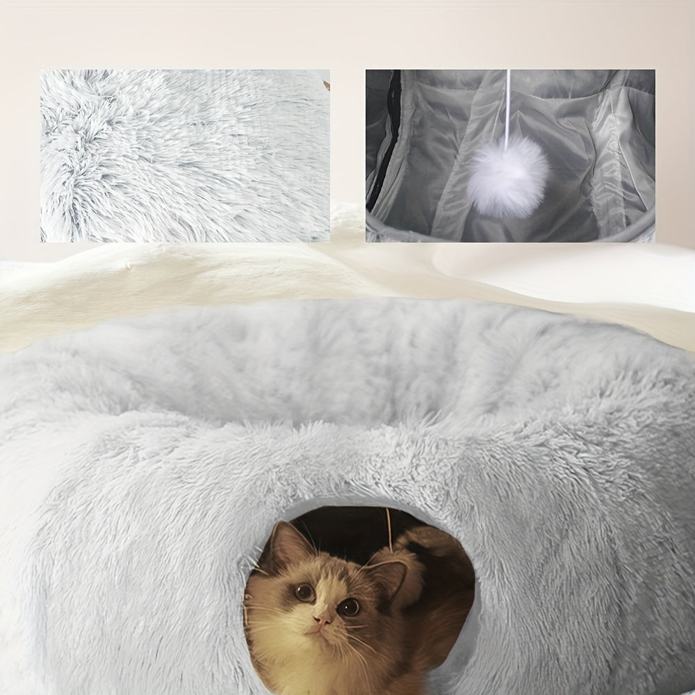 Warm plush cat and dog tunnel bed large tube playground toys foldable, suitable for indoor cats kittens puppies rabbits