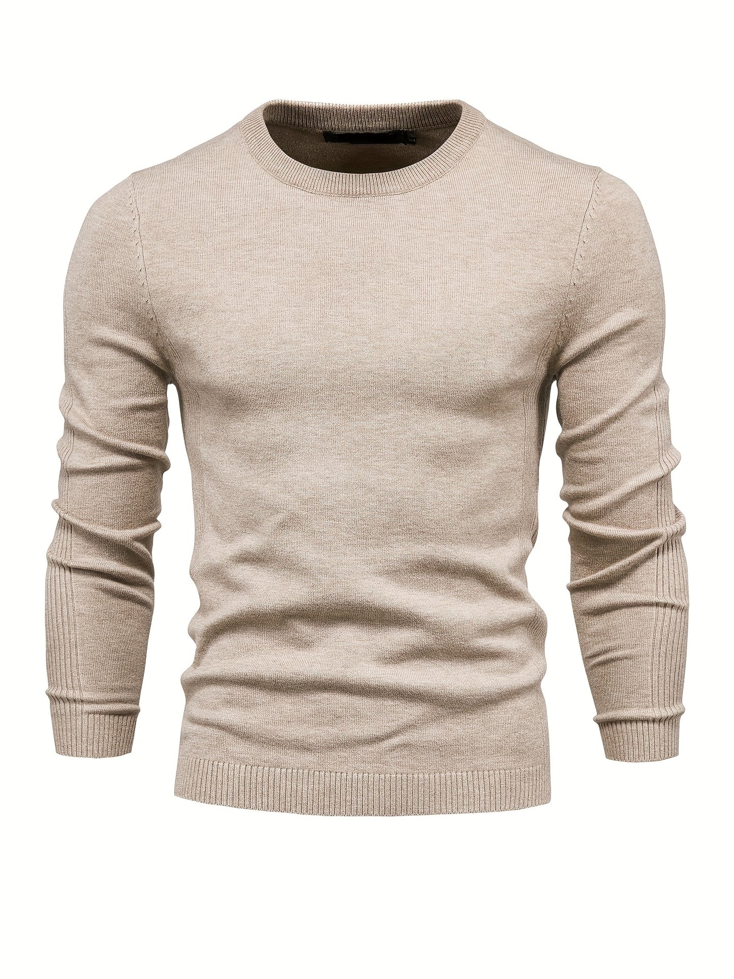 Couleur unie ras du cou des hommes Slim Fit Pull en tricot