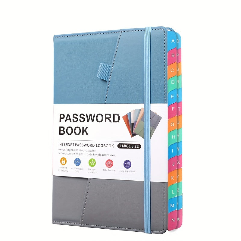 Secure A5 Password Book With Alphabet Tabs - Ideal For Home & Office Internet, Email Login Passwords - Premium Address Manager With Foldable Inner Pocket - Personal Password Organizer