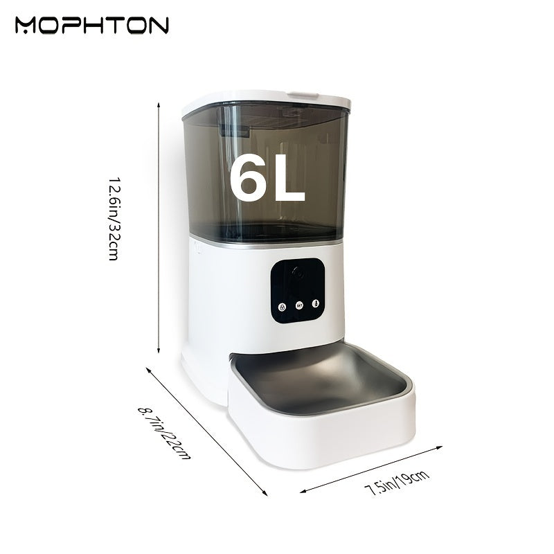 MOPHTON 1,59 Gal Automatische Hundefutter spender mit großer Kapazität, 5G Video Pet Feeder APP-Steuerung für die Fütterung von Trocken futter für Haustiere, Timer automatische Hunde zufuhr mit interaktivem Sprach rekorder bis zu 10 Sekunden