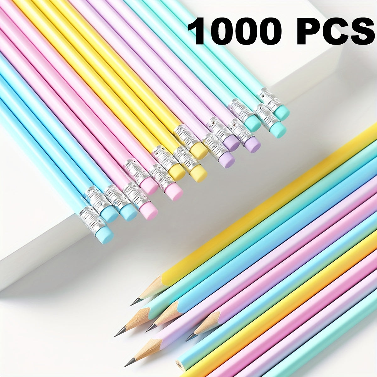 1000pcs Wooden Pencils With Eraser, Multi-color Pencils, Writing Pencils, Office Pencils, Stationery Supplies