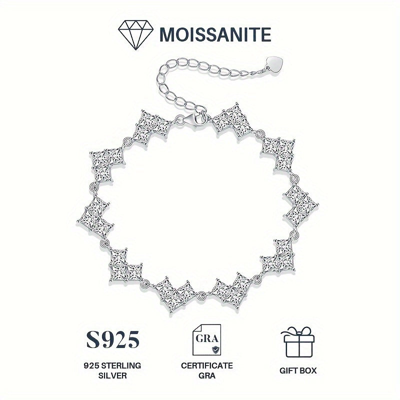 Pulseira de moissanite quadrada de 1ct * 30, 1 unidade, prata esterlina 925, pulseira de tênis feminina, personalidade hip-hop, pulseira de tênis de luxo, dia dos namorados, presente de aniversário de casamento, com certificado