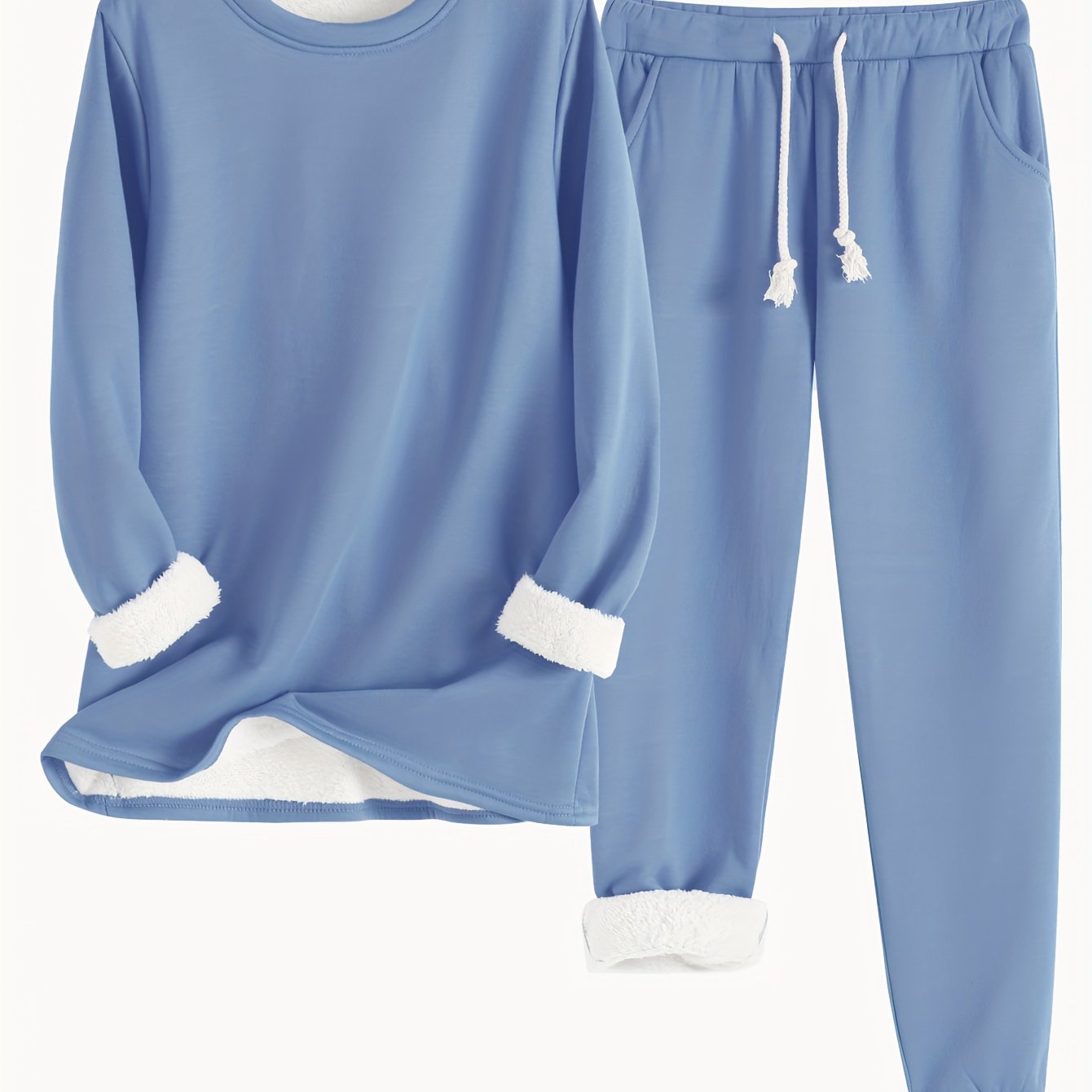 Zweiteiliges Set mit Rundhals ausschnitt Langarm Sweatshirt und Kordel zug hose lässig solide, zweiteiliges Set, Damen bekleidung